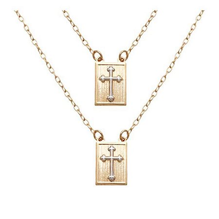 Escapulário Masculino Folheado a Ouro  Cruz Prata 18k