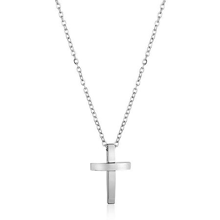 Corrente Crucifixo Mini Aço Inoxidável Prateado - Ajustável