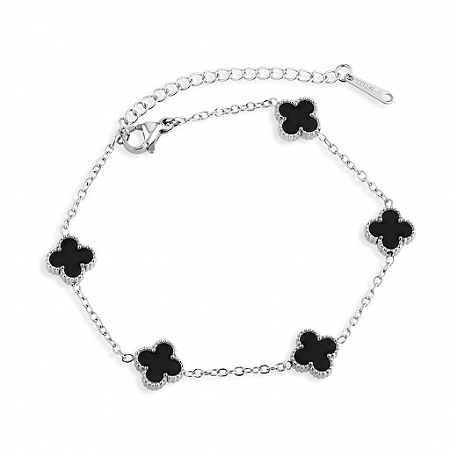 Pulseira Masculina Aço Trevo Preto - Ajustável