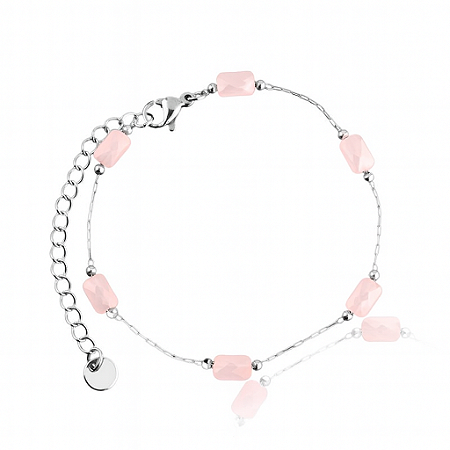 Pulseira Masculina Aço e Pedra Rosa - Ajustável