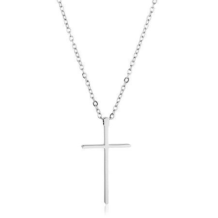 Colar Aço Crucifixo Cruz Fina