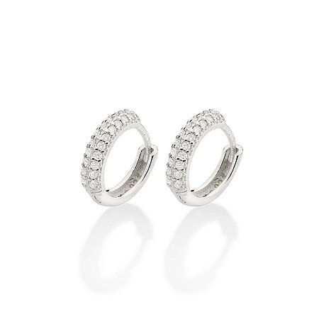 Brinco Rommanel Argola de Prata Cravejado - PAR