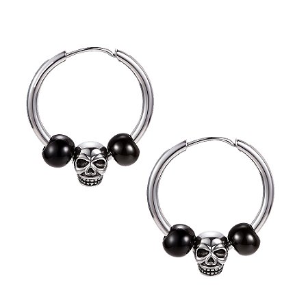 Brinco Masculino Caveira Berloque Preto - PAR