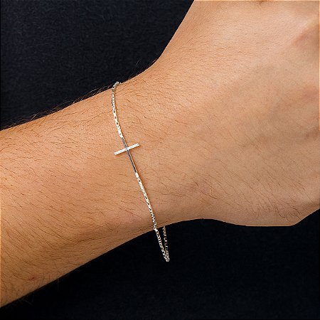 Pulseira Masculina Cruz Banho Ródio Prata