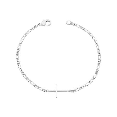 Pulseira Masculina Cruz Banho Ródio Prata