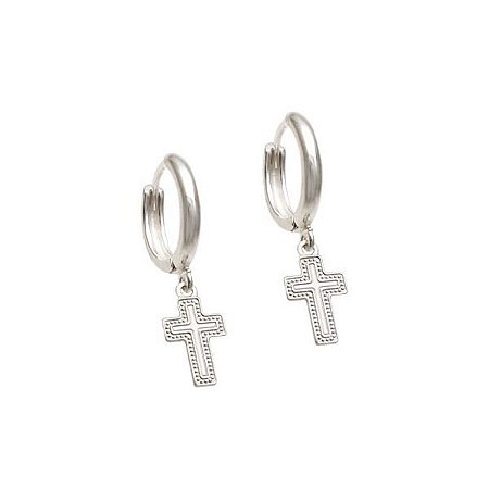 Brinco Masculino Argola Cruz Bolinhas Prata 925 - 1 Peça (Não é o PAR)