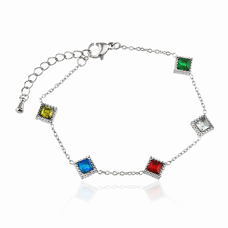 Pulseira Masculina Colorida Vermelho/Verde/Cristal/Azul