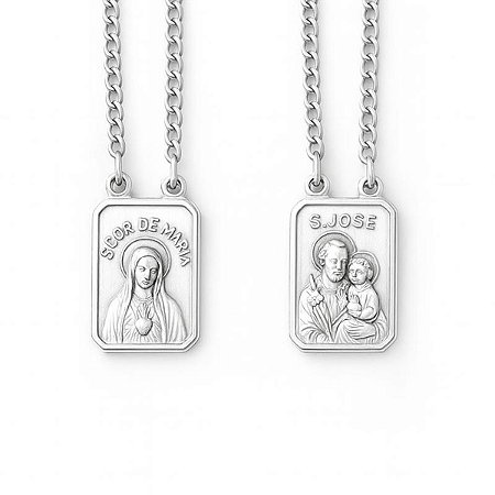 Escapulário Sagrado Coração de Maria e São Jose - Aço Inoxidável
