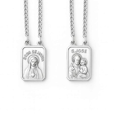 Escapulário São José e Sagrado Coração de Maria - Aço Inoxidável
