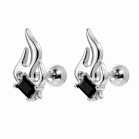 Brinco Masculino Fogo Labareda Prateado - PAR