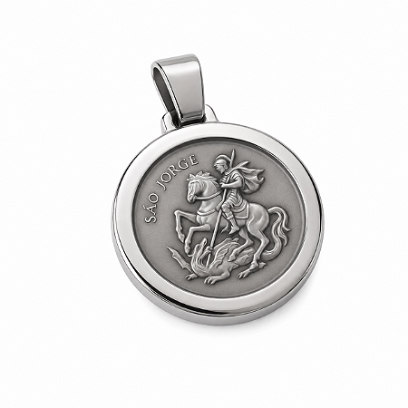 Pingente Medalha Grande de Aço Inoxidável São Jorge