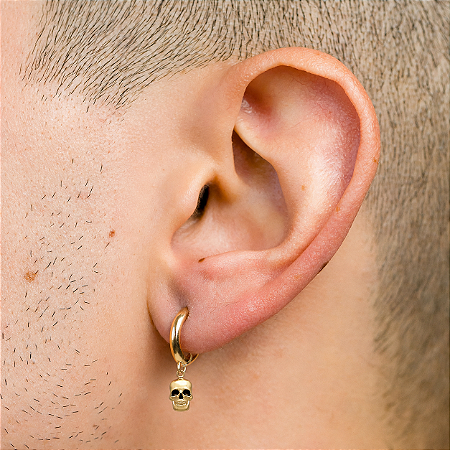 Brinco Masculino Argola Caveira Folheado a ouro 18k - PAR