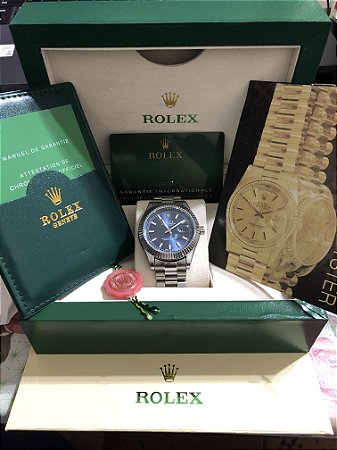 Rolex Datejust 36mm Prata e fundo azul com caixa Premium ,documentos e certificados