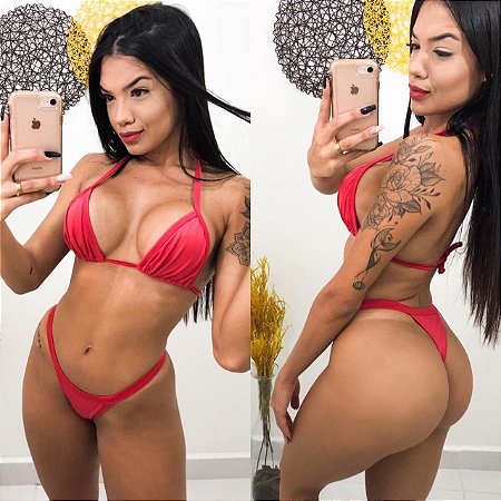 Conjunto biquíni fio dental marquinha-Vermelho