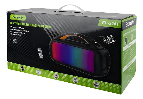 Caixa De Som Bluetooth Ecopower Ep-2251 Usb/sd Led Cor Preto