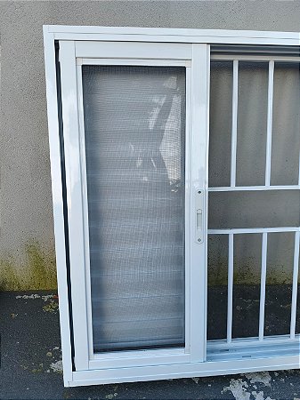 Veneziana 6F com grade e tela Linha 25 suprema Vidro 3mm Branco