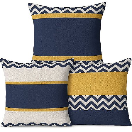Kit 3 Capas de Almofada Geométricas Navy