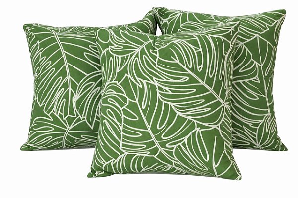 Kit 3 Capas de Almofada Folhas Verdes