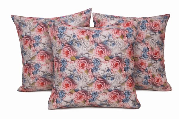 Kit 3 Capas de Almofada Rosas Delicadas
