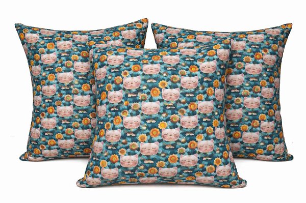 Kit 3 Capas de Almofadas Gatos