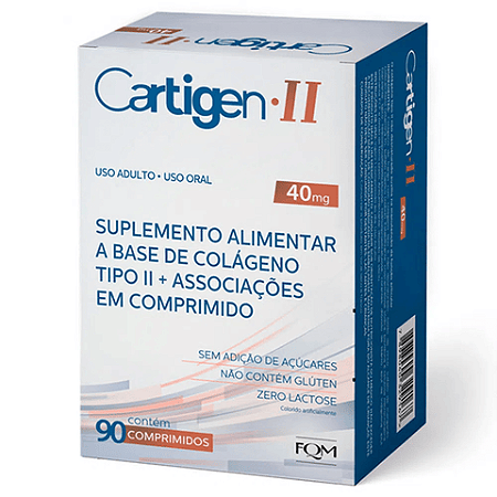 Cartigen II Colágeno 40mg Suplemento Alimentar com 90 comprimidos Divcom 40mg Comprimido 90 Unidades