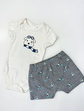 Conjunto Bebê Vamos Voar - Body e Shorts