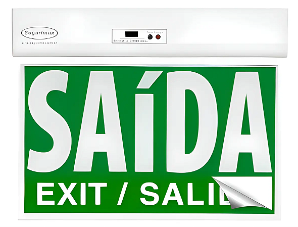 Placa Saída de Emergência Slim 24x18 Verde Autônoma LED Segurimax 3h de autonomia