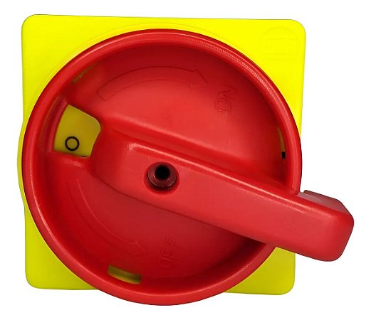 CHAVE SECCIONADORA ROTATIVA MSW 63A 3 POLOS COM MANOPLA VERMELHA / AMARELA PARA MONTAGEM EM PAINEL ATE 1000V