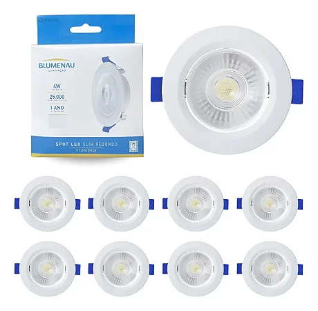 KIT COM 10 SPOT LED EMBUTIR REDONDO 6W BIVOLT 4100K BLUMENAU