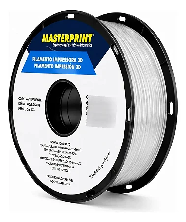 Filamento Impressora 3d Masterprint Petg Transparente 1.75mm 1kg