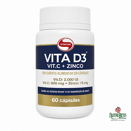 Vita D3 Vitafor – Vitamina C + Zinco 60 Cápsulas