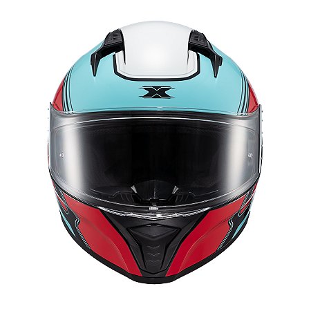 Capacete Texx Fecha Raptor Hornet Azu Verm Branc Bril 56