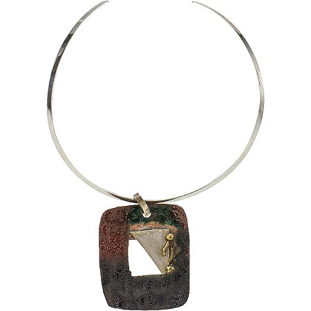 Colar Aro de Prata Com Pingente em Cobre Esmaltado