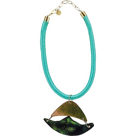 Colar Cordão Acetinado com Pingente em Cobre Esmaltado