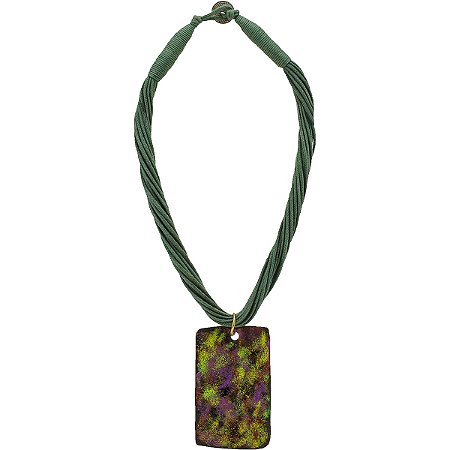 Colar Cordão em Algodão Torcido com Pingente em Cobre Esmaltado