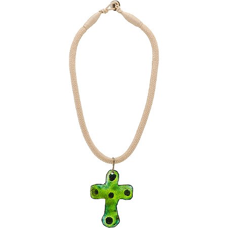Colar Com Pingente Cruz Cobre Esmaltado