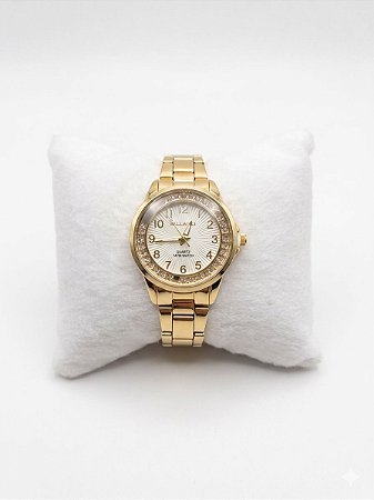 Relógio Feminino Dourado Com Pedras Que Se Movem