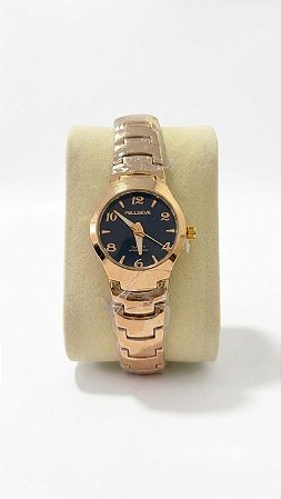 Relógio Feminino Dourado Compacto Fundo Preto