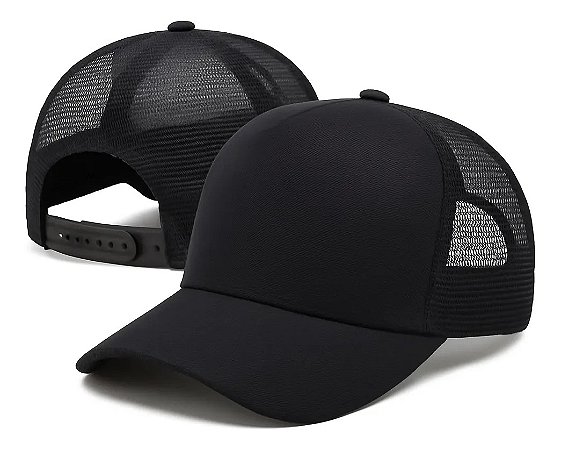 Boné Trucker Liso Redinha Aba Curva Kit 2 Peças Preto e Branco