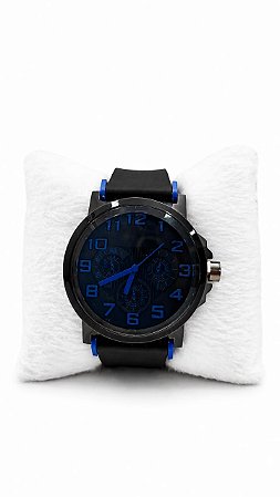 Relógio Analógico Masculino Pulseira De Borracha Fundo azul