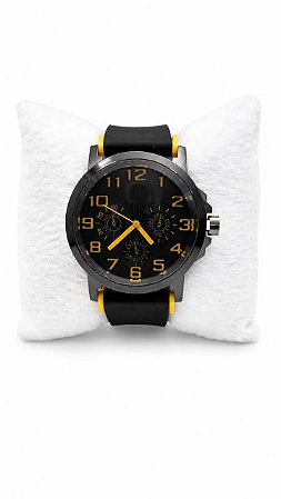 Relógio Analógico Masculino Pulseira De Borracha Fundo Amarelo