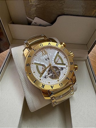 Bvlgari Iron Man Dourado/Branco