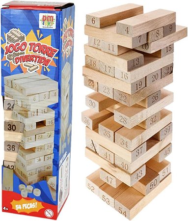 Jogo Torre Divertida Família Amigos 54 Peças Madeira