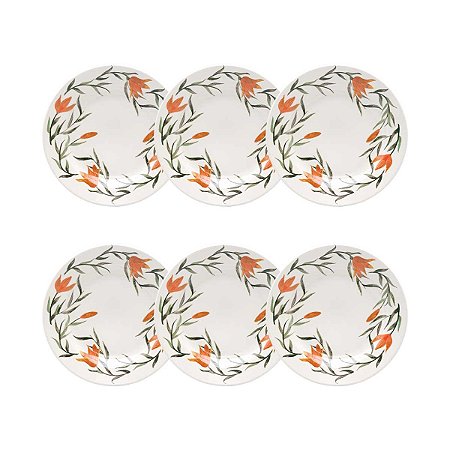 Jogo de 6 Pratos Sobremesa 18 Cm Donna Lírios