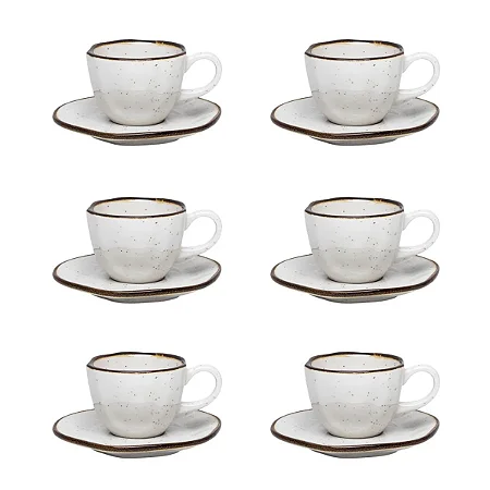 Jogo de 6 Xícaras de Cafezinho 75 Ml Com Pires