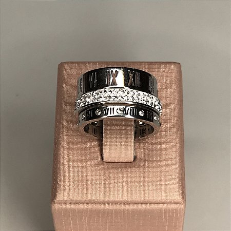 Anel Triplo Números Romanos & Cristais