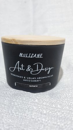 Vela Aromática Verbena 100g – Vidro Preto Fosco com Tampa de Madeira