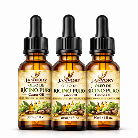 Kit com 3 Óleos de Rícino 100% Puros 30 ml cada (90 ml no total)