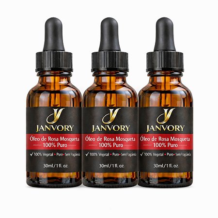 Kit com 3 Óleos de Rosa Mosqueta 100% Puros 30 ml cada (90 ml no total)