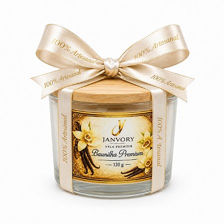 Vela Premium Aromática Baunilha - Cera 100% Vegetal de Coco 120g - Janvory